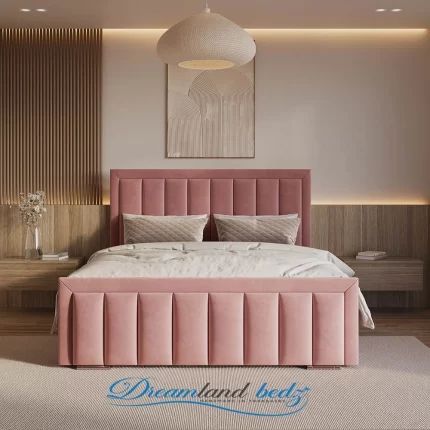2025 London Bed Frame In Grey Fabric Front View