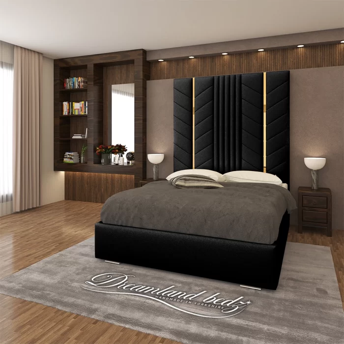 Luxurious Golden Pyramid Bed with Optional Ottoman Storage { 3 pieces split headboard} - Image 6