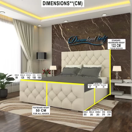 Windermere-Upholstery-Bed-with-optional-ottoman-storage-Dimension