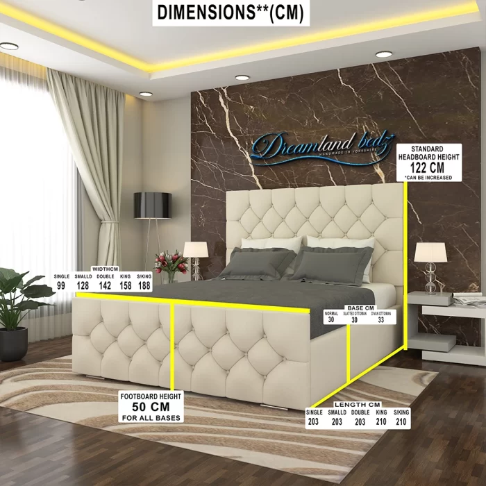 Windermere-Upholstery-Bed-with-optional-ottoman-storage-Dimension