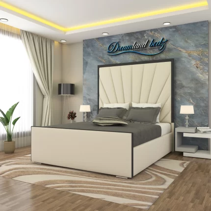 athens-linear-black-trim-bed-frame-with-optional-ottoman-storage