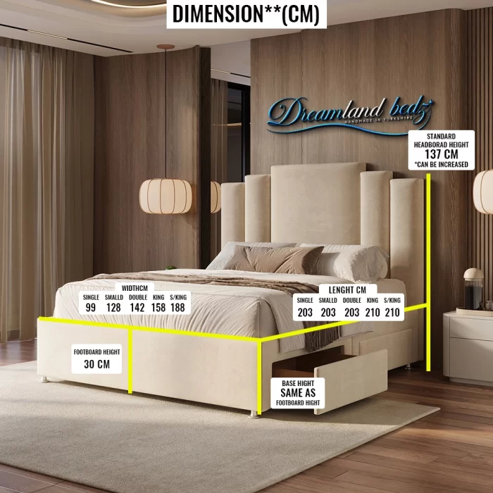 Florence Art Deco Divan Bed With Drawers Dimension