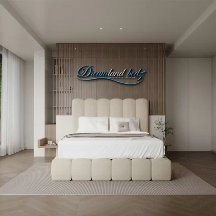 oslo-cream-teddy-boucle-panel-bed-frame-front-view