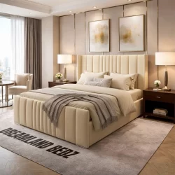 AuraRest Modern Wingback Bed Frame With Optional Ottoman Storage