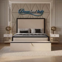 Washington Bed Frame With Black Plush and Cream Plush fabric